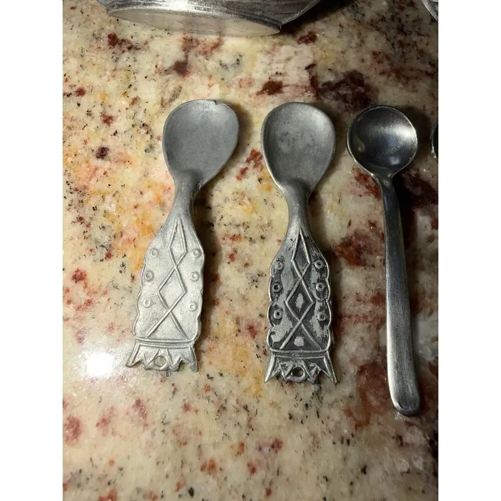 Lot Vintage Handstopt TPB Tinn Pewter Norge Viking Ship Spoon 3” Salt Cellar